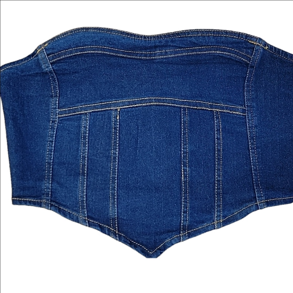 LA Armario Blue Denim Canadian Tuxedo Tube Top Size Medium NWT